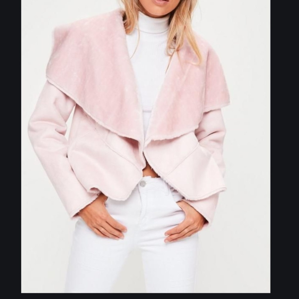 Missguided Pink Waterfall Faux Shearling Jacket